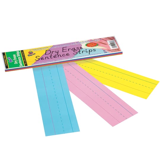Assorted Colors Dry-Erase Sentence Strips, 3&#x22; x 12&#x22;, 6 Packs